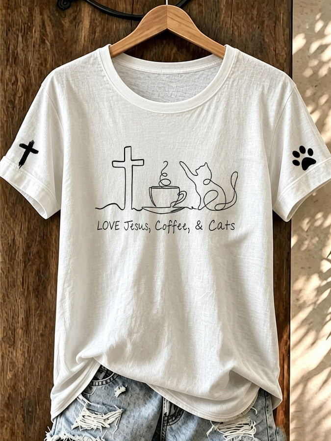 Women Love Cats, Believe In Round Neck Short Sleeves