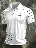 Men'S National Flag And Cross Print Casual Polo Shirt