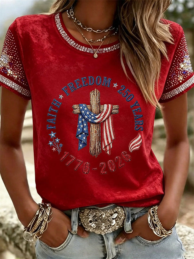 American 250th Anniversary Rhinestone Design Women's T-Shirt