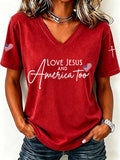Women'S Love Jesus And America Too Print Printed T-Shirt