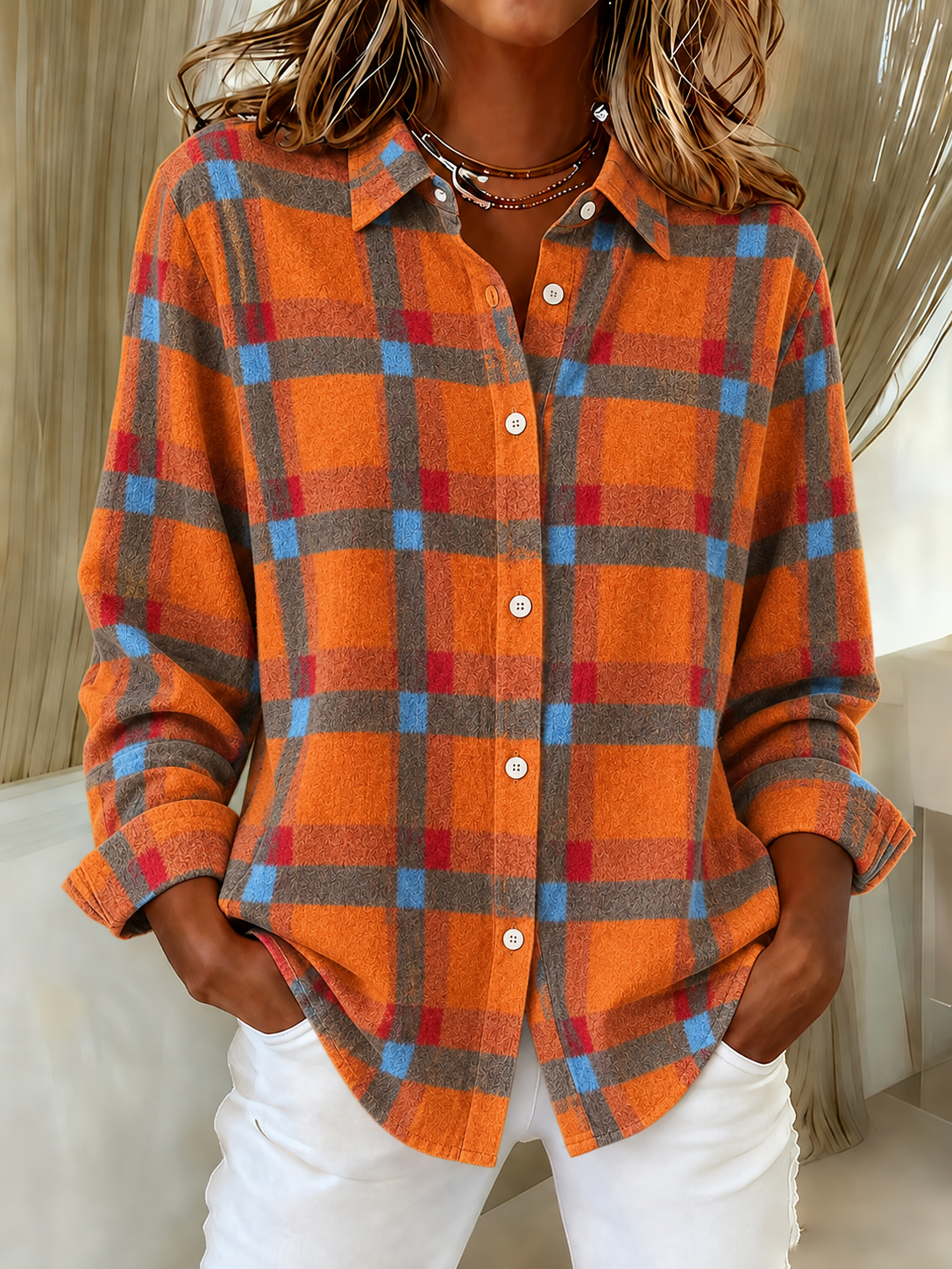 Women'S Casual Print Lapel Long Sleeve Shirt