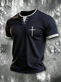 Men'S Faith Cross Fake Two Piece Splicing Waffle Top