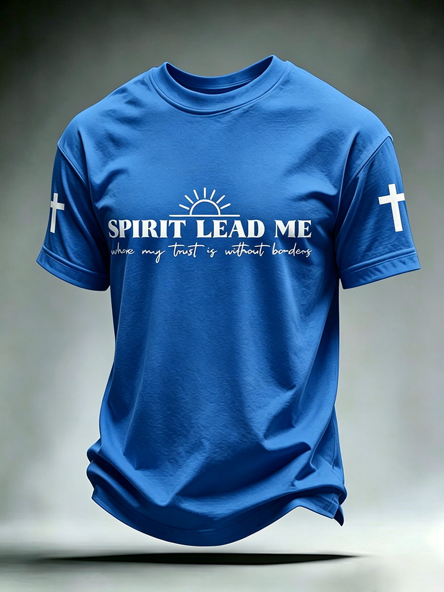 Faith Cross Slogan Commemorative Printed Round Neck T-Shirt