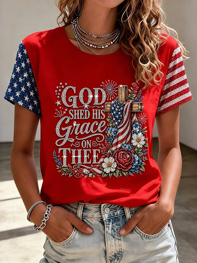 Women'S Casual Patriotic T-Shirt