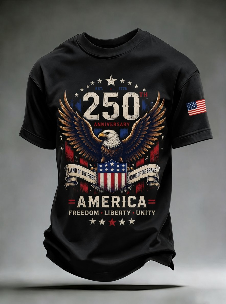Men's America 250th Anniversary Eagle Land Of The Free Home Of The Brave USA Flag Short Sleeve T-Shirt