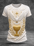 Women'S Faith Cross White Dove Round Neck T-Shirt