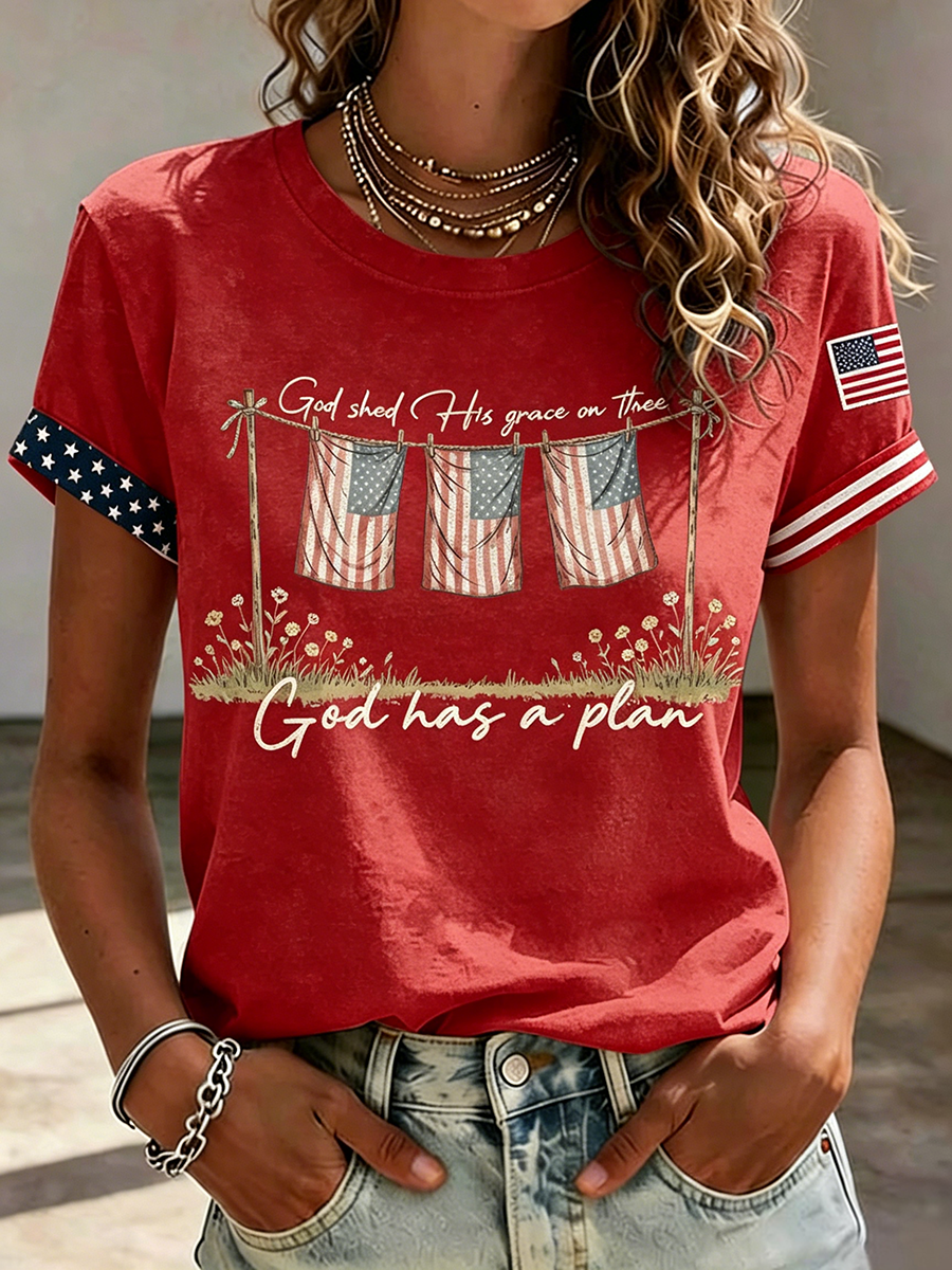 American Faith Jesus Slogan Commemorative Printed Casual T-Shirt