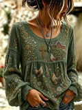 Women's Floral cross print Cotton-Linen Shirt