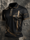 Men's Faith Over Fear Wooden Cross Crown of Thorns Jesus Saves Polo Shirt