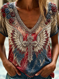 Women's American Flag Faith Cross Printed T-shirt