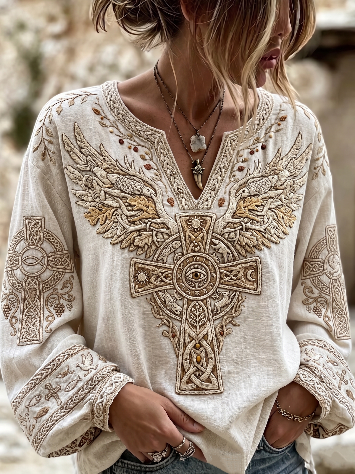 Women'S Cross Angel Wings Printed Casual Top