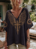 Women'S Cross Angel Wings Printed V Neck T-Shirt