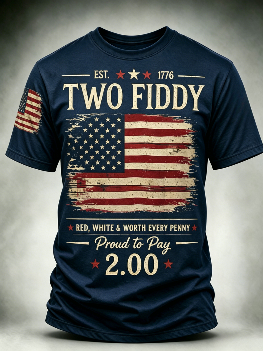 Men'S 250Th Anniversary Two Fiddy Printed Casual Round Neck T-Shirt