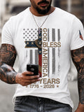 Men's God Bless America America Flag Print Short Sleeve T-Shirt