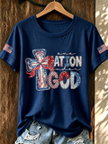 Women'S 250Th Anniversary American Flag Commemorative God Printed Casual T-Shirt