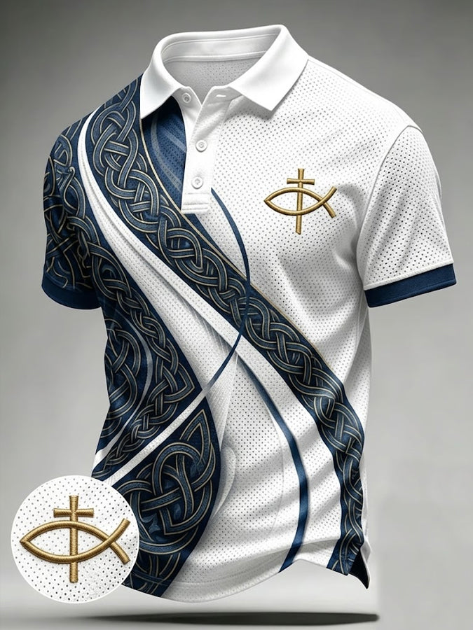 Men'S Cross Print Casual Polo Shirt