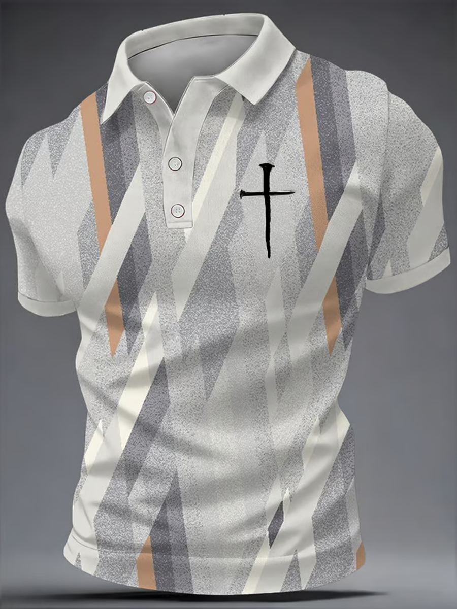 Men'S Casual Faith Cross Polo Shirt