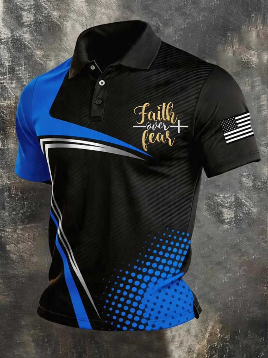 Men's Faith Over Fear Jesus Print Polo Shirt