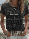 Women'S Faith Cross Printed Short Sleeved T-Shirt