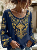 Women's Religious Beliefs Floral Printed Casual Cotton and Linen Top
