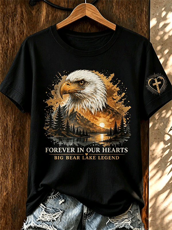 Women's Big Bear Lake Legend Watercolor Bald Eagle Memorial Tee