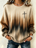 Women's Retro Western Print Crew Neck Check Sweatshirt