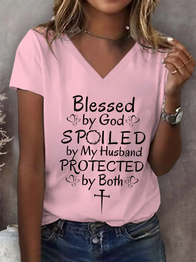 Ladies' Casual Animal Print V-Neck T-Shirt