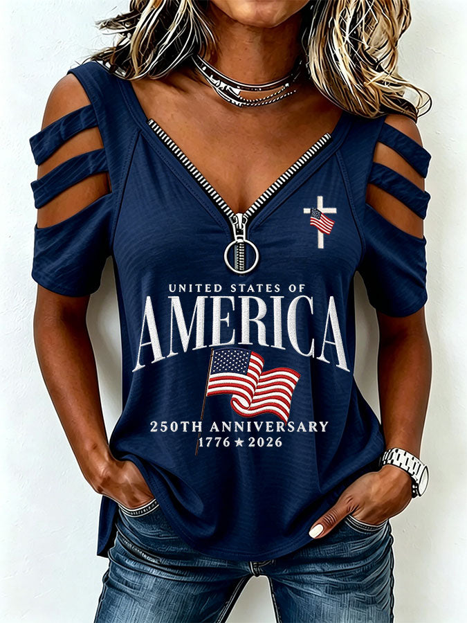 Women's America Flag Print Casual Top