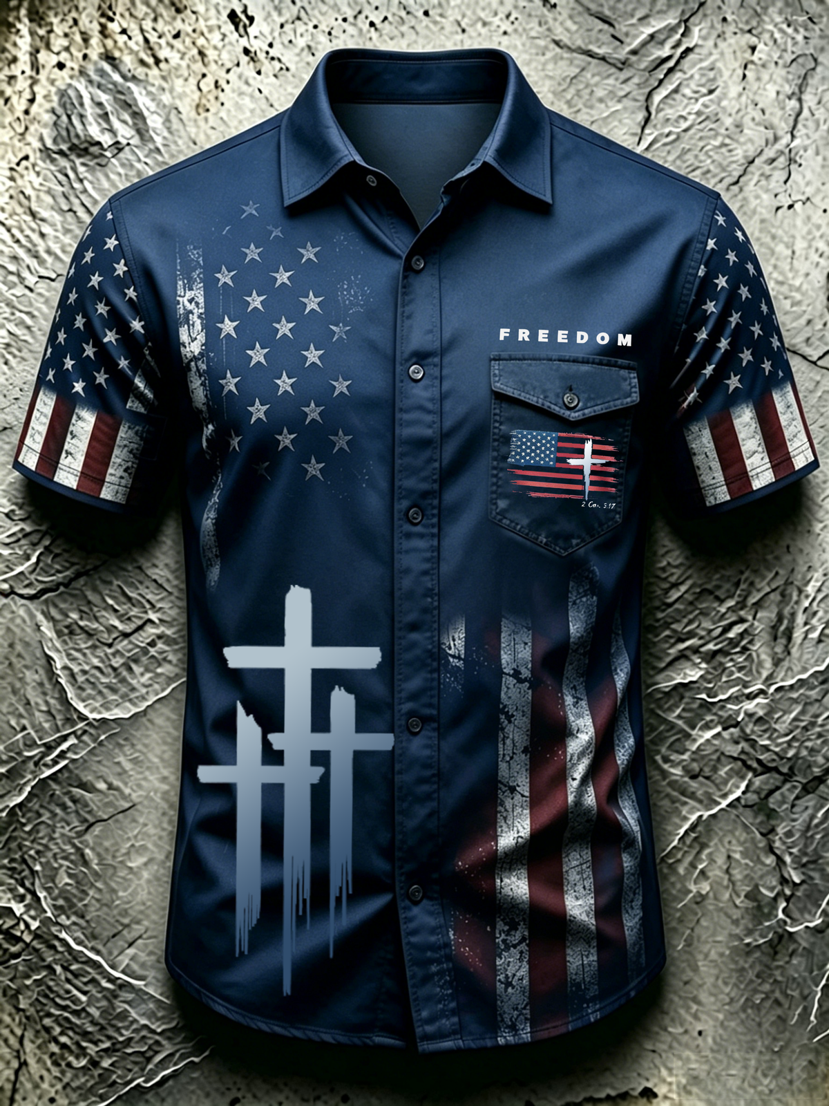 American Faith Cross Commemorative Printed Pocket Shirt