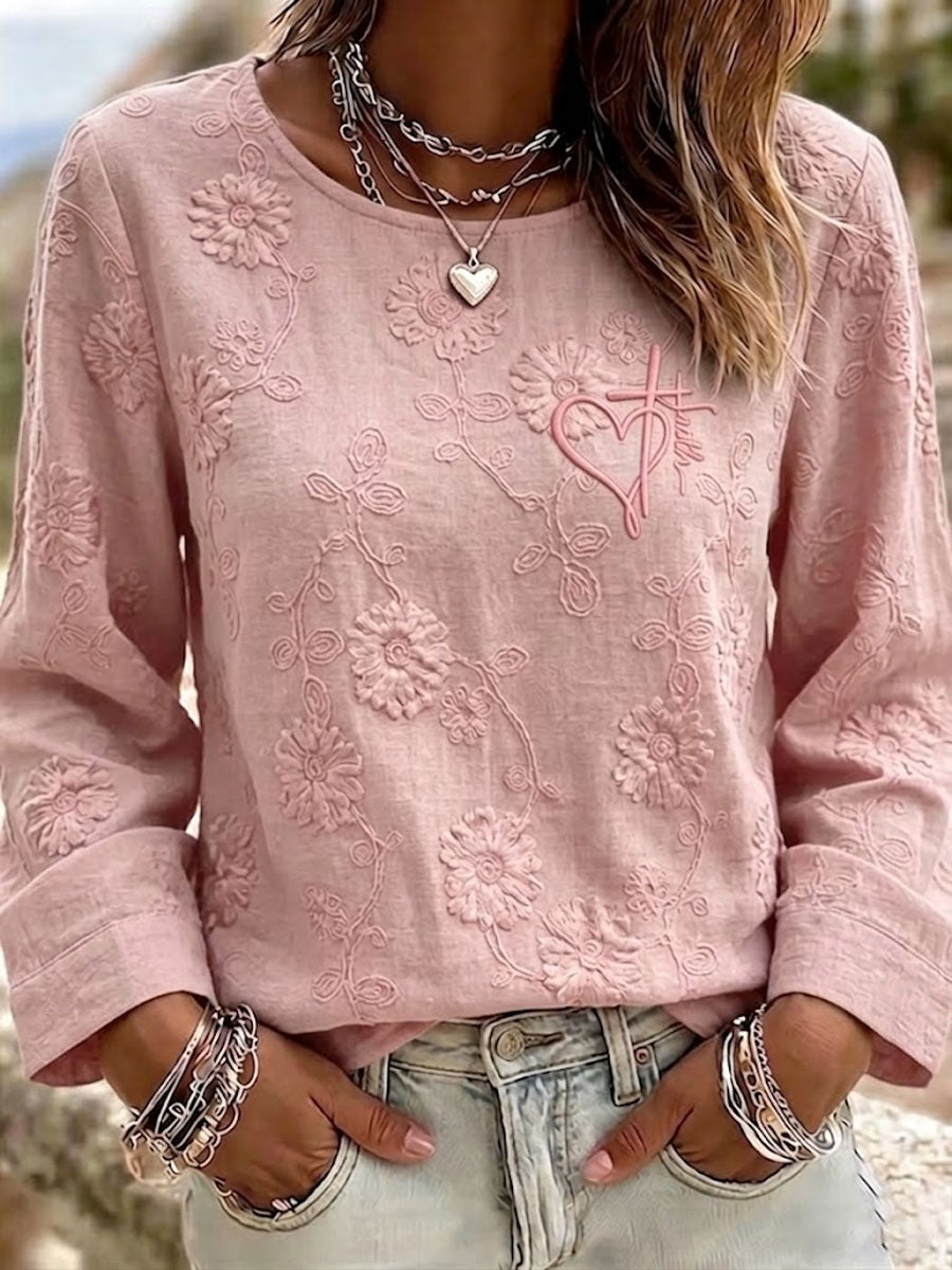 Women'S Casual Floral Faith Print Cotton Linen Top