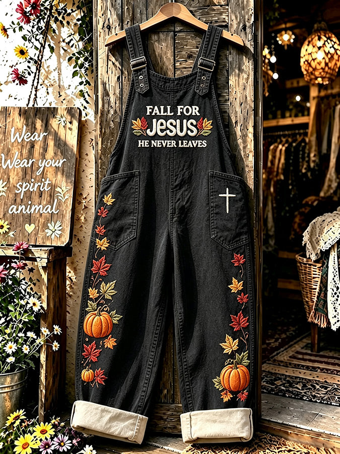 Women's Retro Autumn Plaid Cross Print Overalls