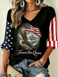 Women's Forever Our Queen Three-Quarter Sleeve V-Neck Top