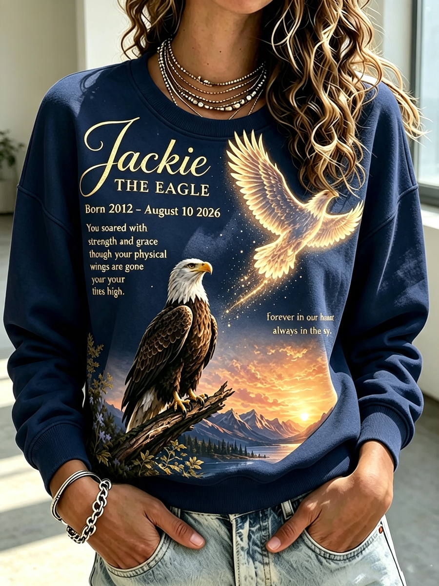 Women'S Retro Eagle Print Round Neck Sports Shirt