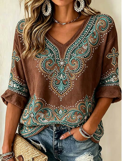 Women's Retro Western Style Faith Print T-shirt