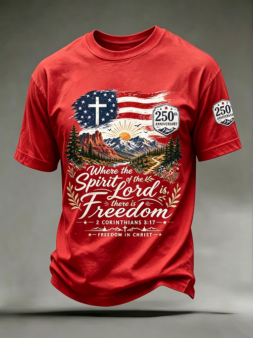250Th Anniversary Cross Print Casual Round Neck T-Shirt From The United States