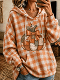 Women's Plaid Patchwork Pumpkin Bow Hoodie
