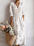 Women'S Cotton And Linen Casual Printed Loose Dress