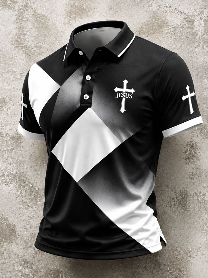 Men's Faith Cross Printed Polo Shirt