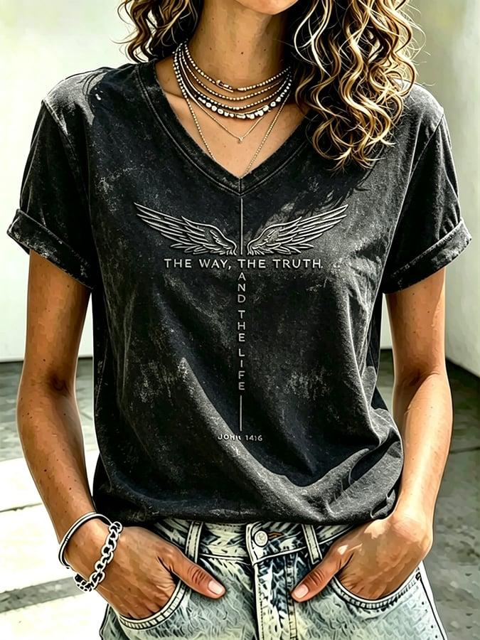 Women'S Faith V-Neck Short Sleeved Top