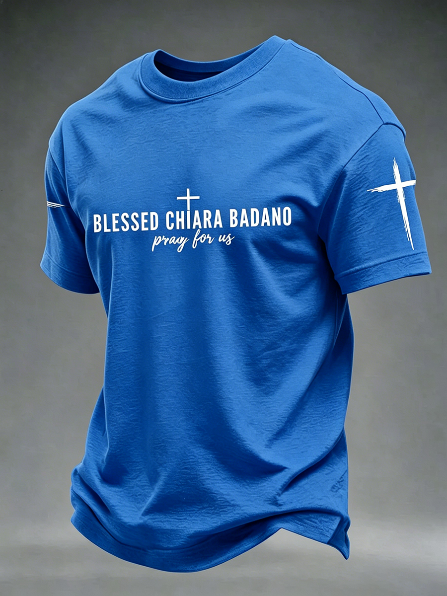 Faith Jesus Cross Embroidered Printed Casual Round Neck T-Shirt