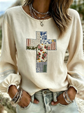 Women'S Casual Floral Faith Print Cotton Linen Top
