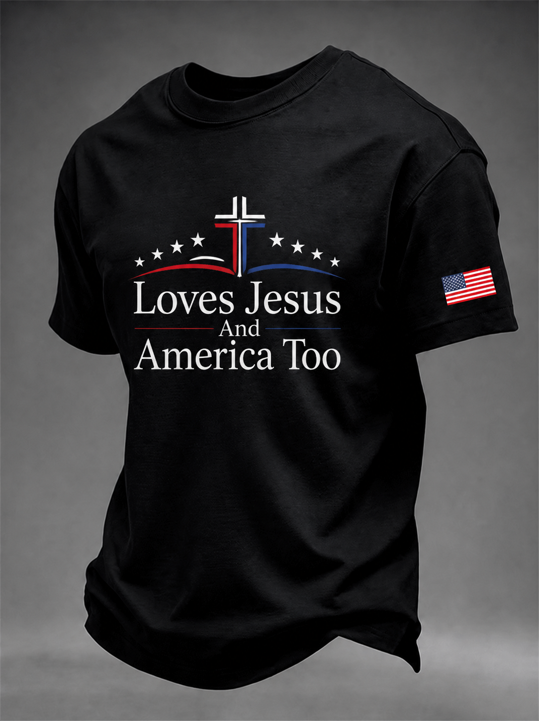 Men's Loves Jesus And America Too Printed Crew Neck Tee