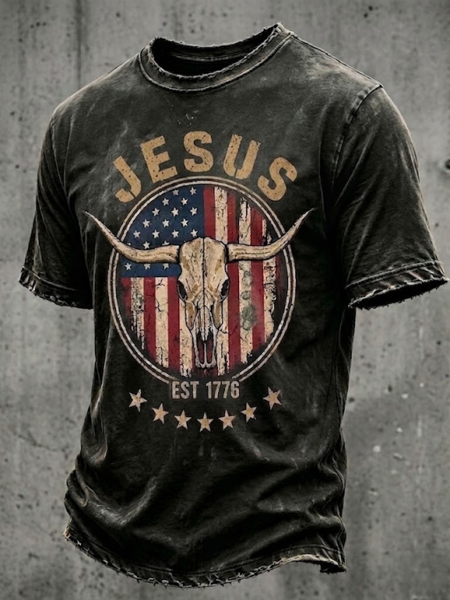Men'S Retro 250Th Anniversary Western Printed Casual T-Shirt