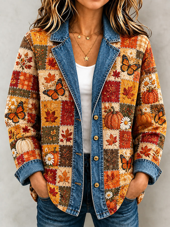 Women'S Retro Butterfly Checkered Printed Jacket