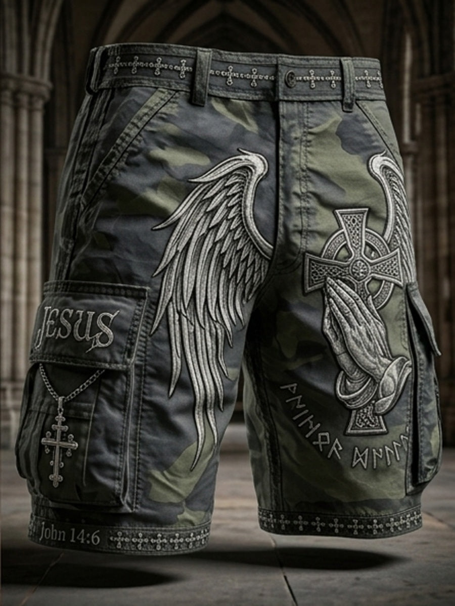 Vintage JESUS Cross-Print Men's Shorts