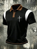 Men'S Faith Cross Splicing Collar Polo Shirt