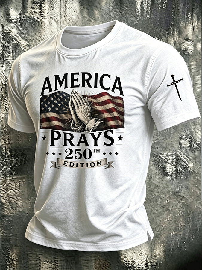 Men's 250th Anniversary Printed Casual Round Neck T-shirt