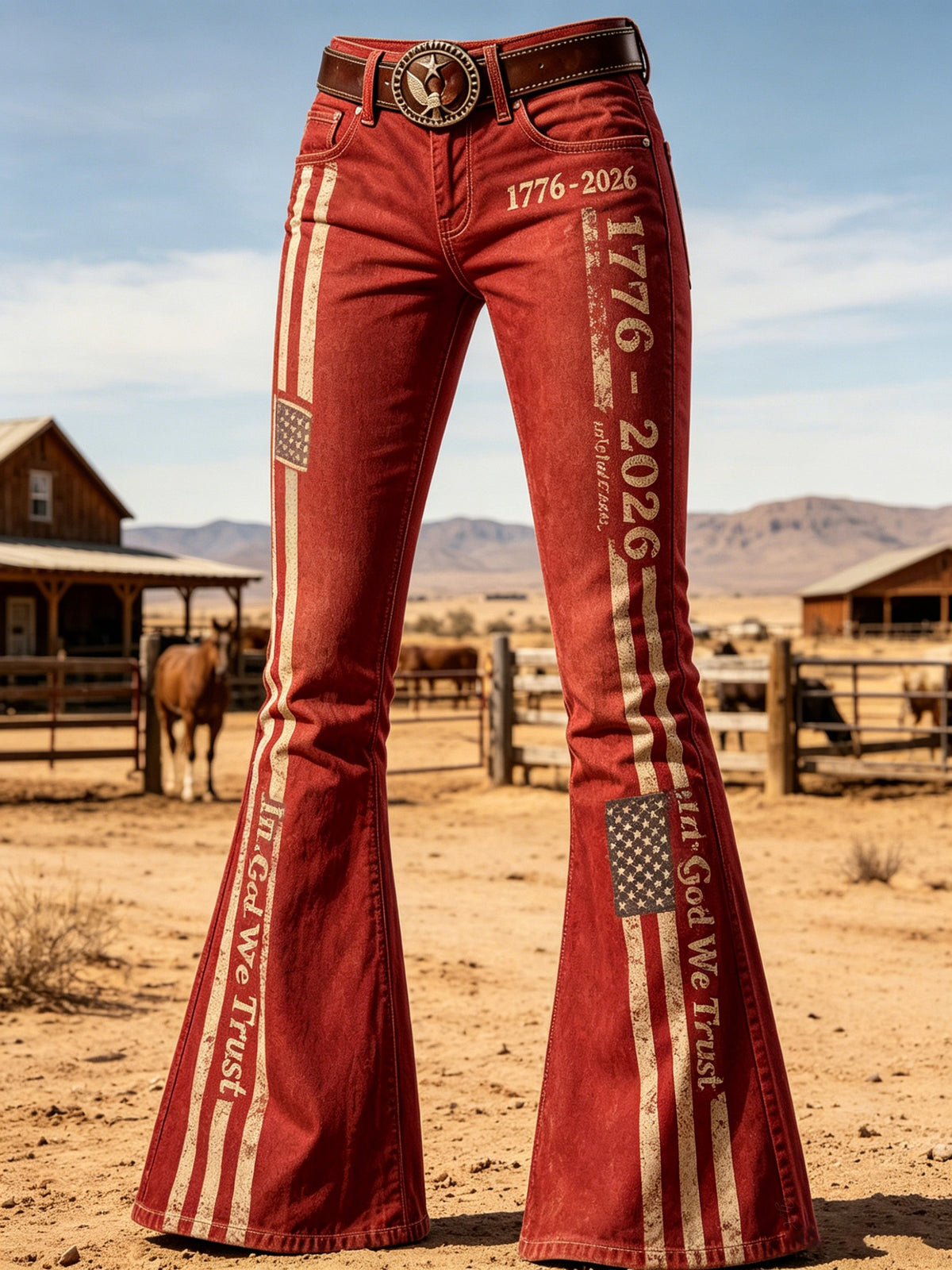 Women's Western Faith & Striped Print Flared Jeans