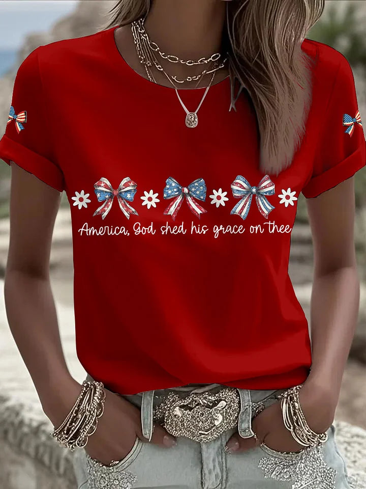 Women'S American Flag Faith Printed Casual T-Shirt