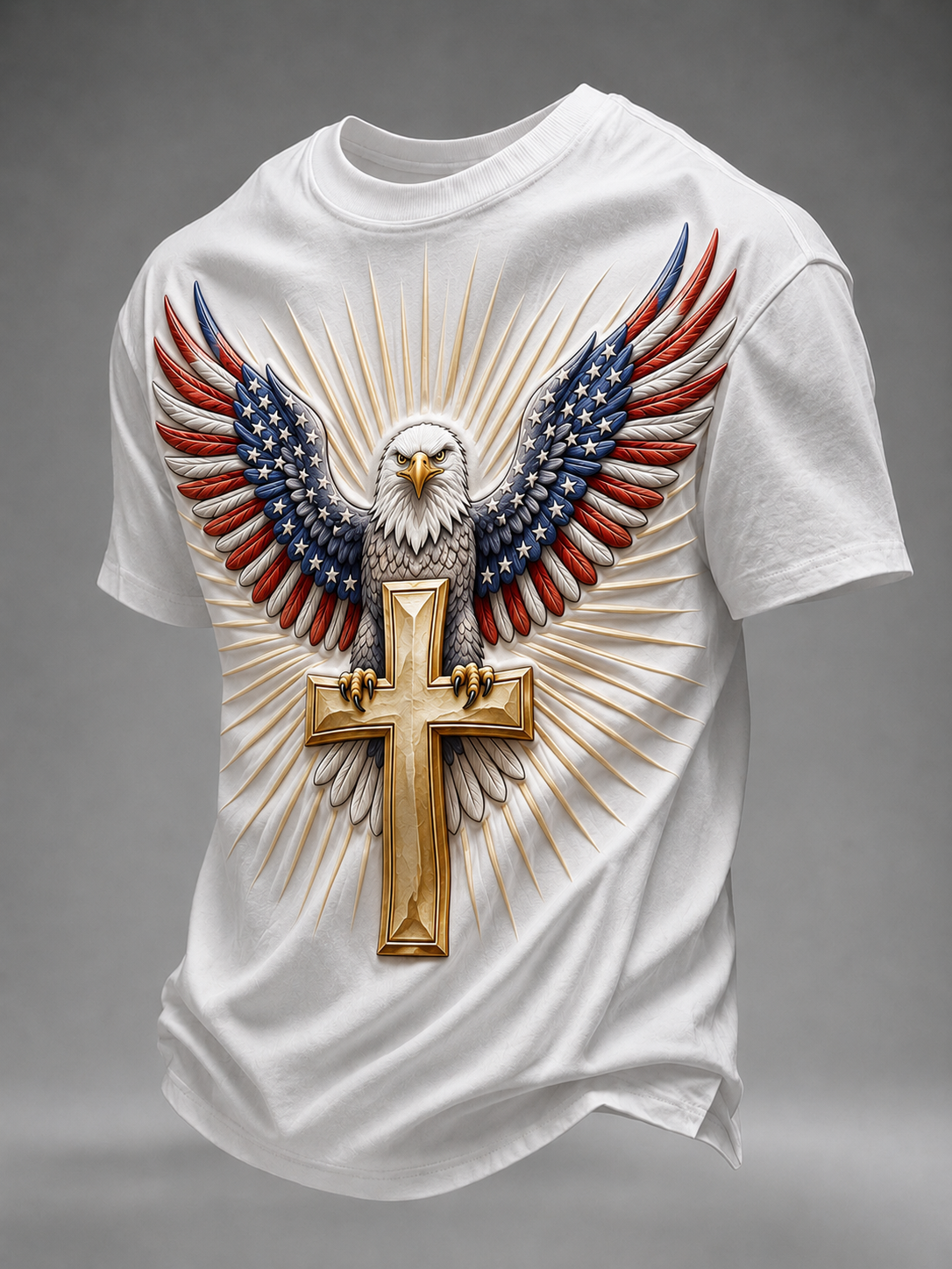 Men'S Cross Bald Eagle Faith Printed Round Neck T-Shirt